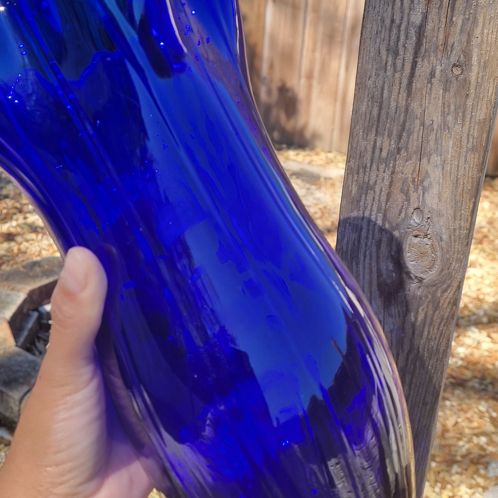 Murano Style Glass Art Abstract Cobalt Blue Glass Decorative Vase 10 x 6" approx - Picture 5 of 7